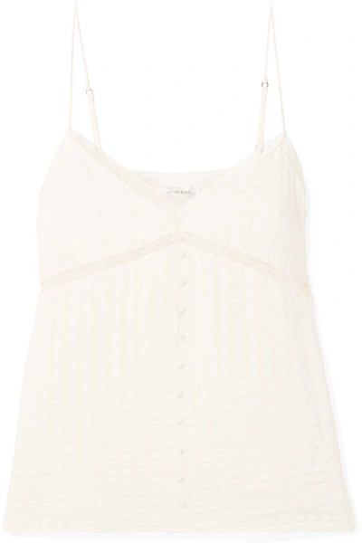 Shop Anine Bing Nadine Lace-trimmed Silk And Cotton-blend Camisole In White