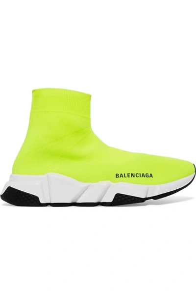 Shop Balenciaga Speed Neon Logo-print Stretch-knit High-top Sneakers In Bright Yellow
