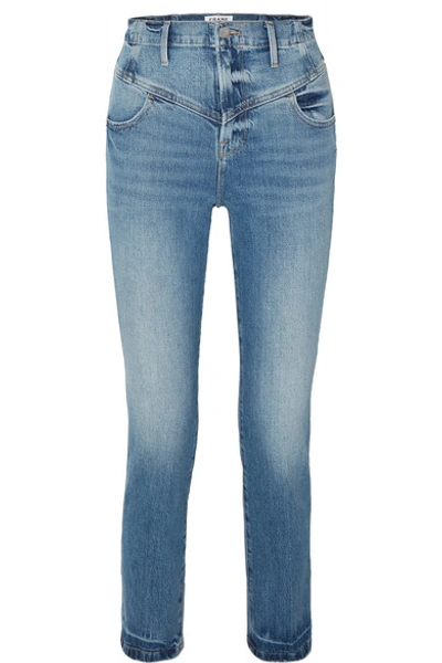 Shop Frame Retro V Yoke High-rise Straight-leg Jeans In Mid Denim