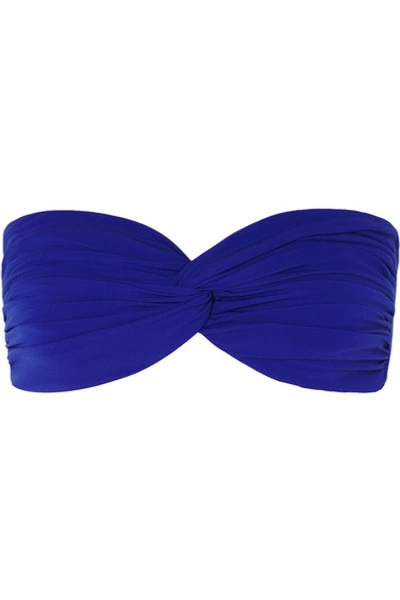 Shop Norma Kamali Johnny D Ruched Bandeau Bikini Top In Cobalt Blue