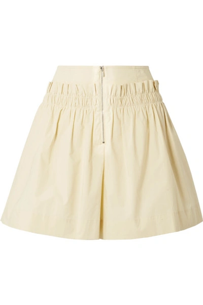 Shop Tibi Gathered Cotton-poplin Shorts In Pastel Yellow