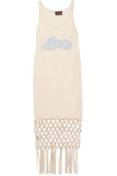 Shop Loewe + Paula's Ibiza Embellished Macramé-trimmed Silk And Cotton-blend Jersey Dress In Ivory