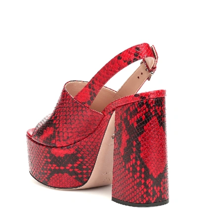 Shop Miu Miu Snake-effect Leather Sandals In Red
