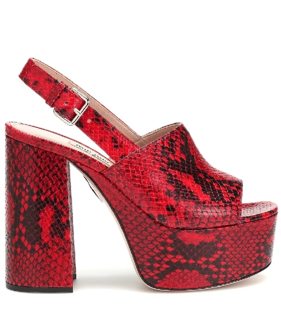 Shop Miu Miu Snake-effect Leather Sandals In Red