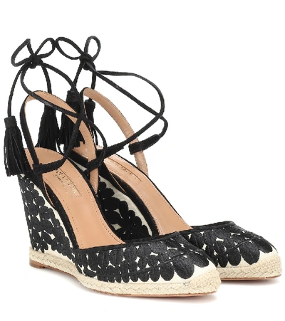 Shop Aquazzura Fez 85 Canvas Wedge Espadrilles In Black