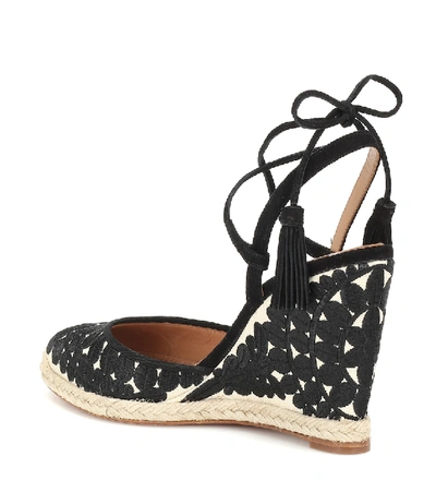 Shop Aquazzura Fez 85 Canvas Wedge Espadrilles In Black