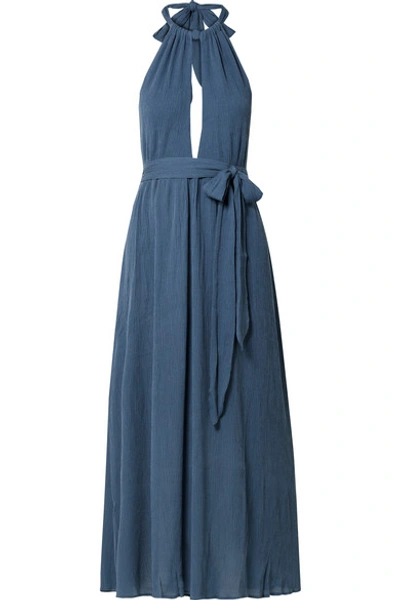 Shop Mara Hoffman Linny Crinkled-tencel Halterneck Midi Dress In Blue