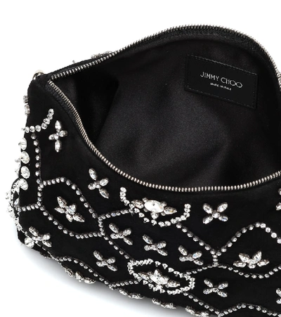 Shop Jimmy Choo Callie Embellished Suede Clutch In Black