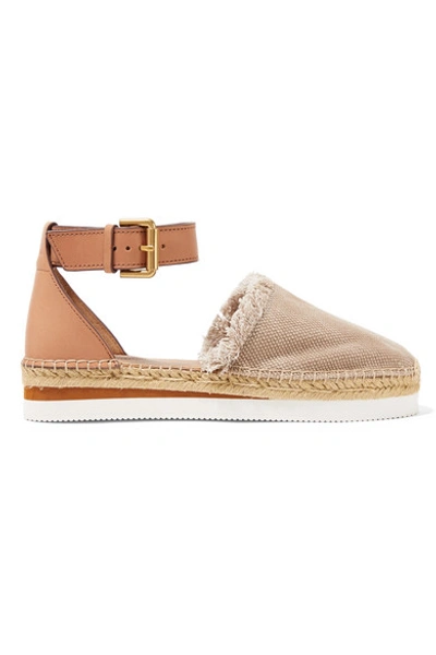 Shop See By Chloé Leather And Canvas Platform Espadrilles In Mushroom