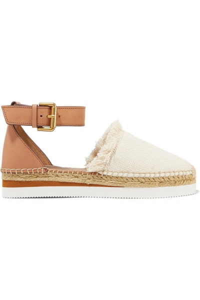 Shop See By Chloé Leather And Canvas Platform Espadrilles In Ivory