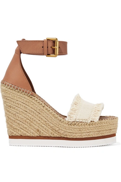 Shop See By Chloé Leather And Canvas Espadrille Wedge Sandals In White