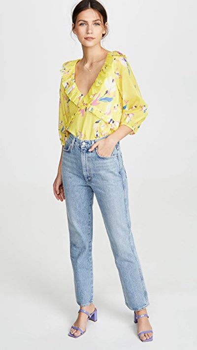 Shop Tanya Taylor Lourdes Top In Floral Yellow