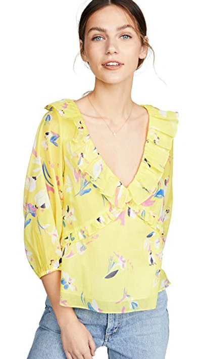 Shop Tanya Taylor Lourdes Top In Floral Yellow