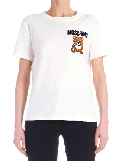 Shop Moschino Teddy Embroidered T In White