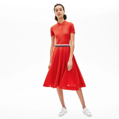 Shop Lacoste Women's Made In France Mid-length Polo Dress In Red / White / Red / Blue