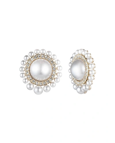 Shop Carolee Large Simulated Pearl Clip-on Earrings In Gold/white