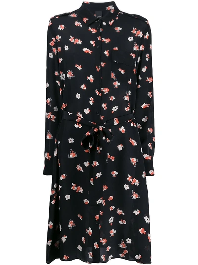 Shop Pinko Floral Print Shirt Dress - Black