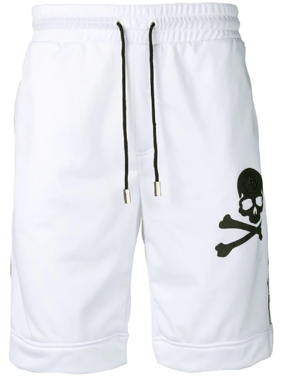 Shop Philipp Plein Skull Print Jogging Shorts In White