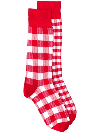 Shop Thom Browne Fun Mix Gingham Mid-calf Socks - Red
