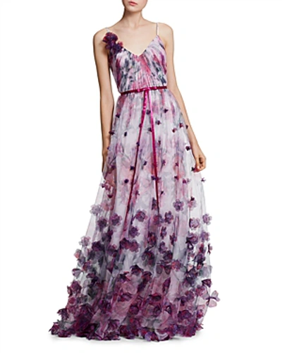 Shop Marchesa Notte Sleeveless Floral-embellished Gown In Ivory