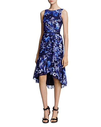 Shop Marchesa Notte Sleeveless Floral High-low Dress In Navy