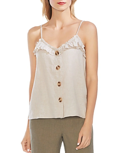Shop Vince Camuto Sleeveless Ruffle-trim Linen Top In Natural