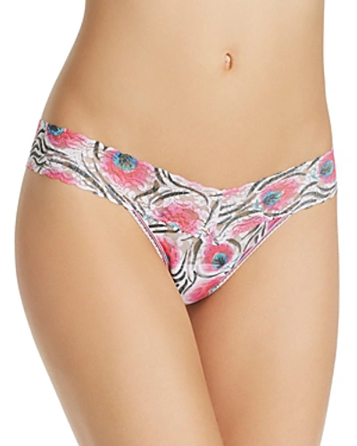 Shop Hanky Panky Low-rise Printed Lace Thong In Pink Plumes