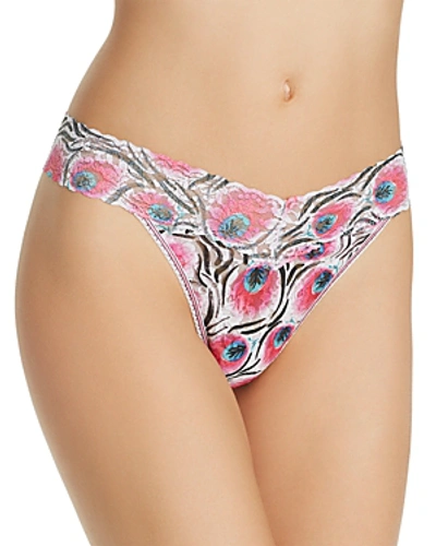 Shop Hanky Panky Original-rise Printed Lace Thong In Pink Plumes