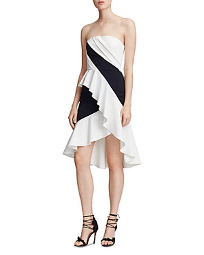 Shop Marchesa Notte Strapless Color-block Dress In Black/white