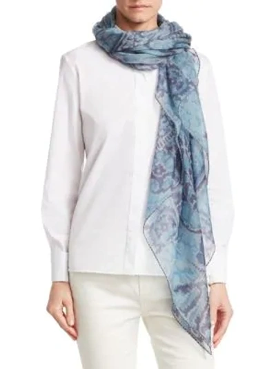 Shop Loro Piana Paisley Cashmere Scarf In Ethereal Blue