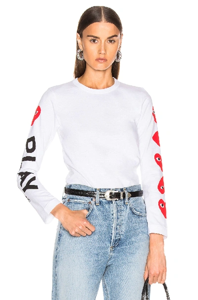 Shop Comme Des Garçons Play Long Sleeve Logo Emblem Tee In White