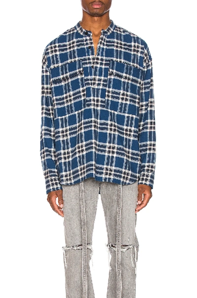 Shop Fear Of God Pullover Henley In Blue Plaid