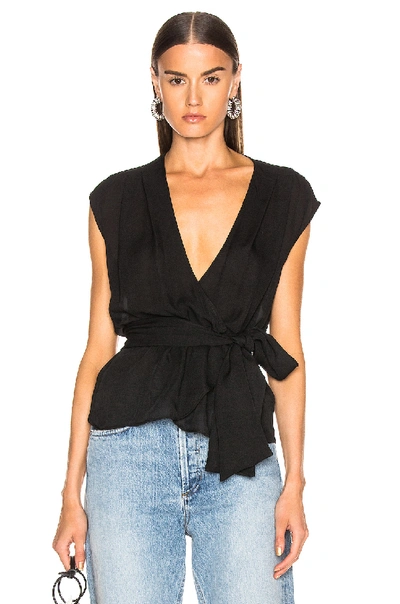 Shop L Agence L'agence Clemence Shirred Tie Blouse In Black