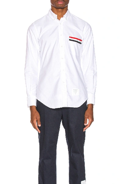 Shop Thom Browne Pocket Collar Button Down Shirt In White