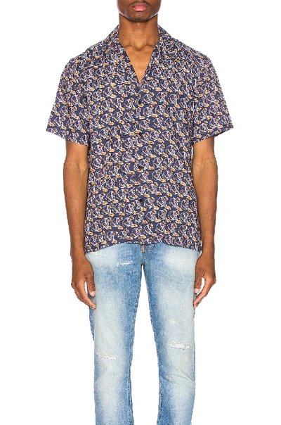 Shop Nudie Jeans Arvid Hawaii Logo Bay Shirt In Midnight