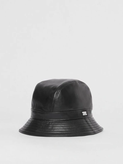 Shop Burberry Logo Detail Faux Leather Bucket Hat In Black