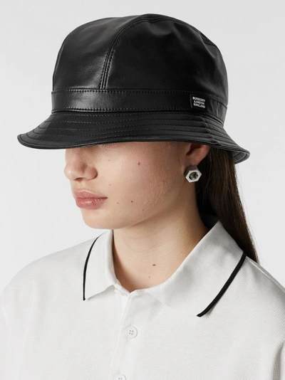 Burberry Logo Detail Faux Leather Bucket Hat In Black | ModeSens