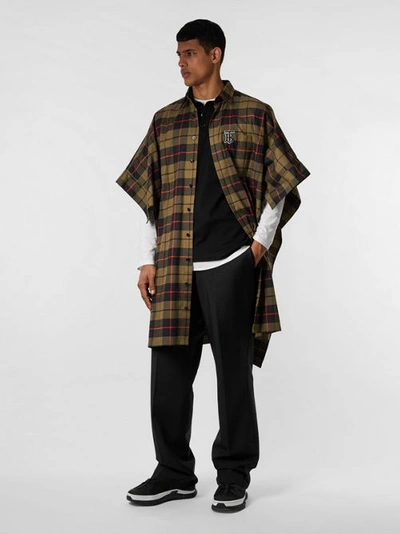 Shop Burberry Monogram Motif Check Cotton Oversized Poncho In Military Olive