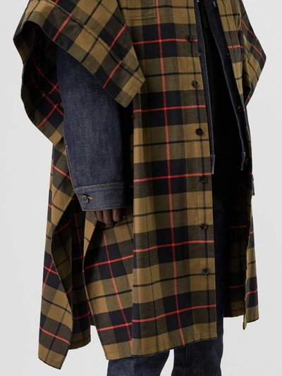 Shop Burberry Monogram Motif Check Cotton Oversized Poncho In Military Olive