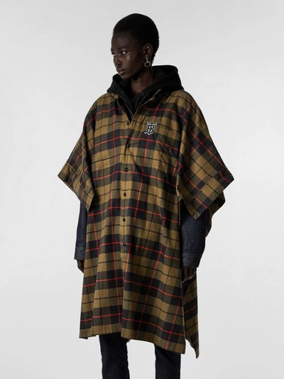 Shop Burberry Monogram Motif Check Cotton Oversized Poncho In Military Olive