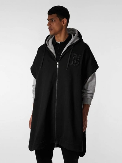 Shop Burberry Monogram Motif Cotton Oversized Hooded Poncho In Black