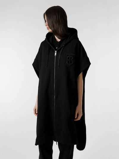 Shop Burberry Monogram Motif Cotton Oversized Hooded Poncho In Black