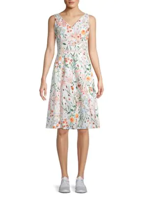 Calvin Klein Floral Lace A-Line Dress In Peach Multi | ModeSens