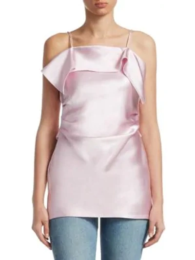 Shop Helmut Lang Front-drape Satin Top In Rose Quartz