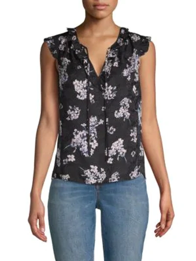 Shop Rebecca Taylor Floral Silk Top In Black Combo