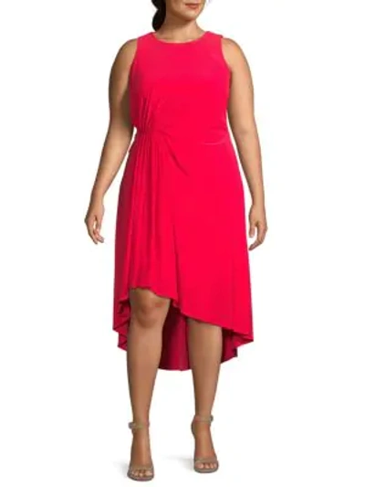 Shop Adrianna Papell Plus Sleeveless Ruched Dress In Geranium
