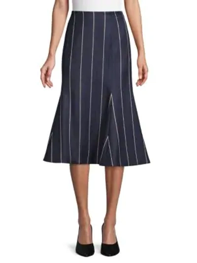 Shop Oscar De La Renta Striped Wool Blend Skirt In Navy White