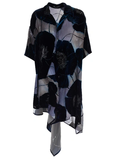 Shop Yohji Yamamoto Floral Applique Shirt Dress In Navy