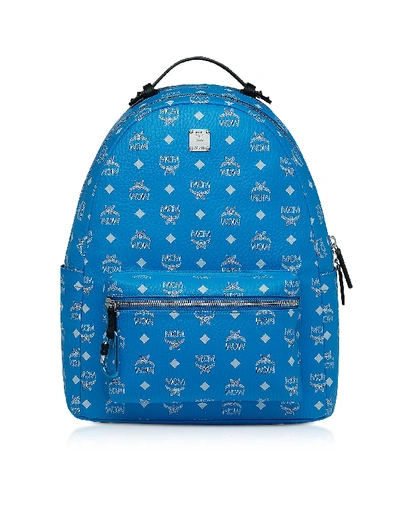 Shop Mcm Blue Stark Backpack W/white Logo Visetos 40