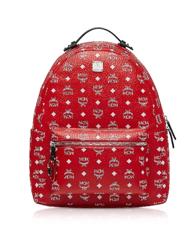 Shop Mcm Viva Red Stark Backpack W/white Logo Visetos 40